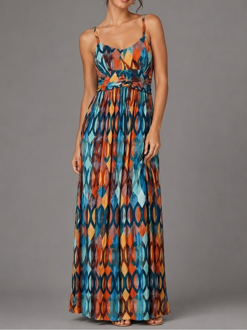 Maeve Anthropologie Geometric Print Maxi Dress XS Boho Festival Stretch
